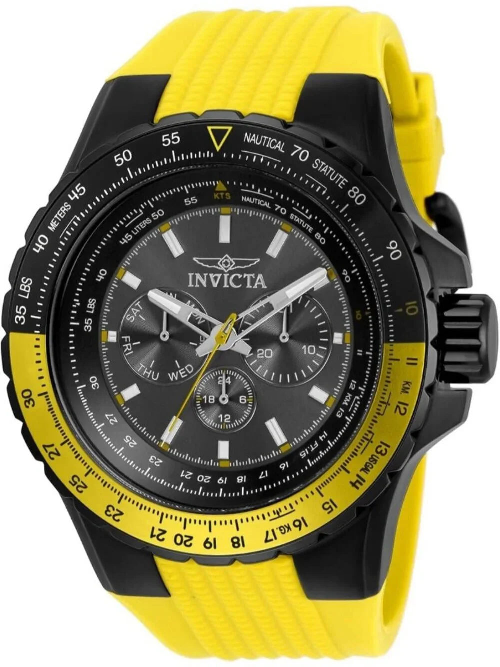 Men's Yellow Rubber Band Aviator Analog Quartz Swimming Luminous Round Watch
